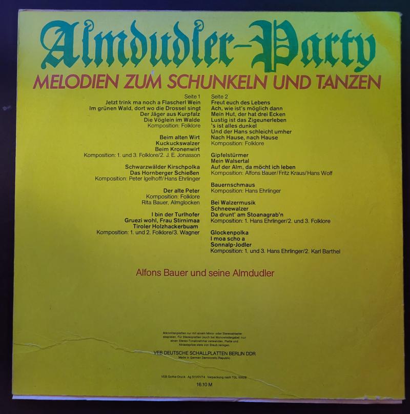 Alfons Bauer Und Seine Almdudler – Almdudler-Party - Melodien Zum Schunkeln Und Tanzen