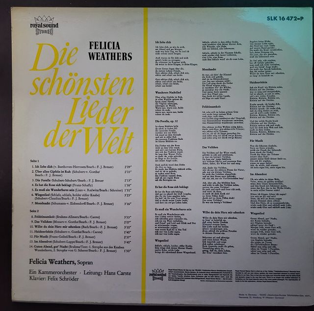 Felicia Weathers – Die Schönsten Lieder Der Welt